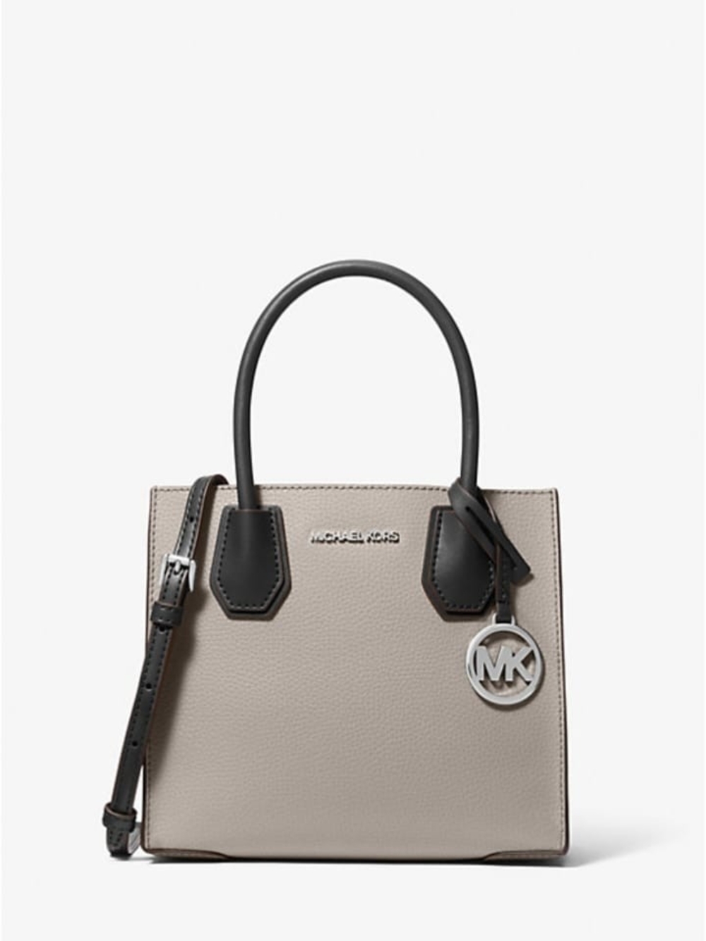 NWT Michael Kors Stone and Black Leather Top-Handle Satchel